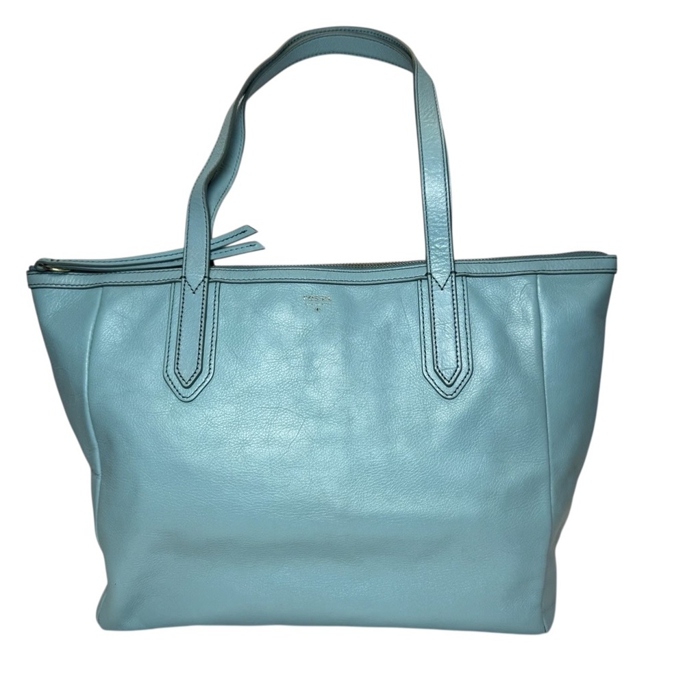 Fossil Sydney Sky Blue Leather Shopper Tote Shoulder Bag
